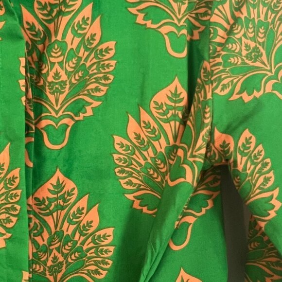 Her Destiny Damask Printed Shirt Print Dress Tie Waist Front Large Green St. Pat - Picture 5 of 5